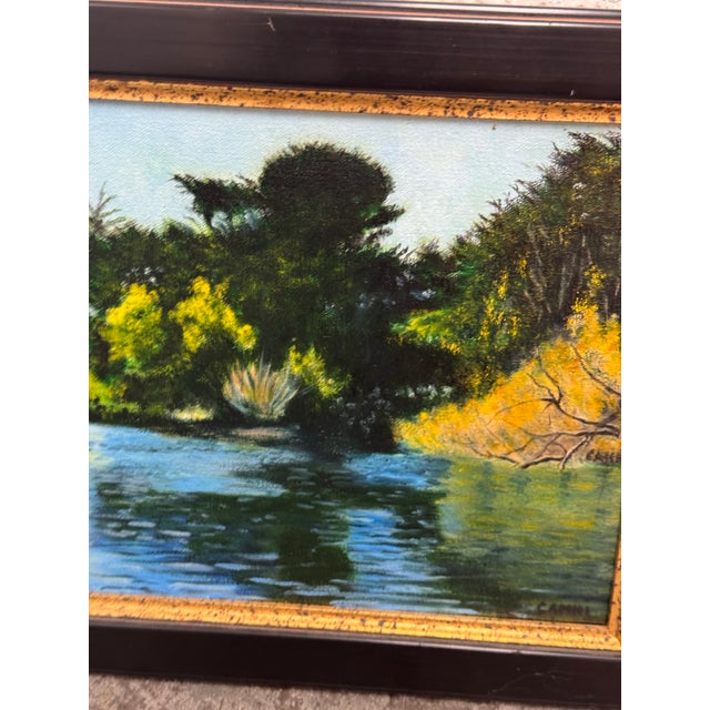 Signed Camhi Lakeside Landscape Original Oil Painting For Sale - Image 9 of 12