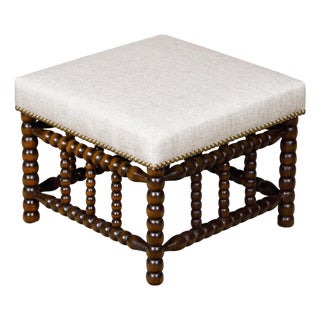 English 19th Century Bobbin Stool with Upholstered Seat and Nailhead Trim For Sale