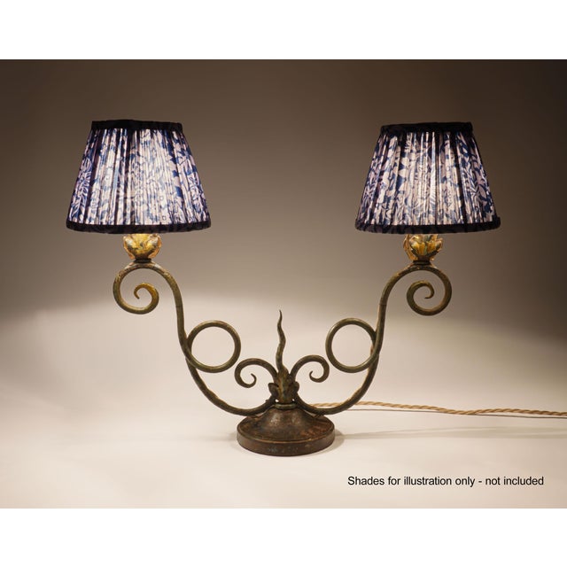 Metal Antique French Polychrome Wrought Iron 2-Arm Table Lamp, 1920s For Sale - Image 7 of 7