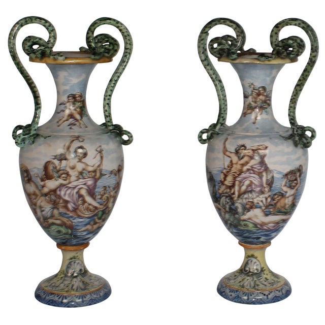 Italian Faience Hand-Painted Urns For Sale - Image 9 of 9