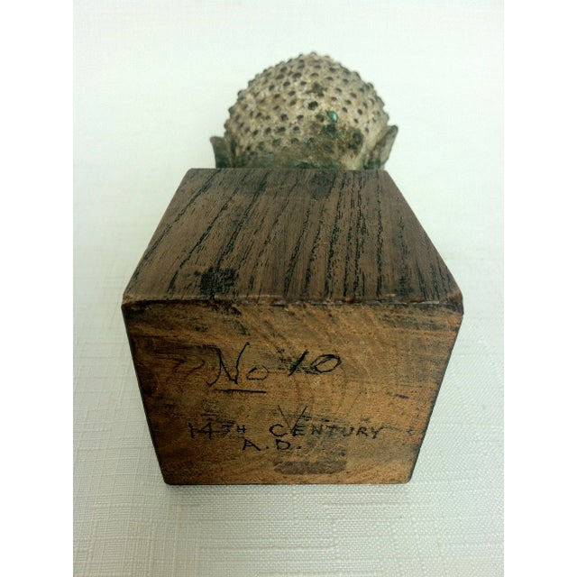 Mid 19th Century Bronze Buddha Head on Wood Stand For Sale - Image 9 of 10