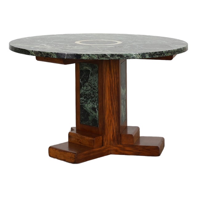 Art Deco Coffee Table in Oak and Green Marble, France, 1920 For Sale