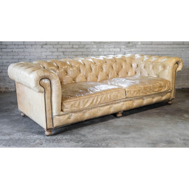 Restoration Hardware Tan Leather Kensington Luxe Sofa For Sale - Image 9 of 18