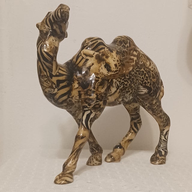 Vintage 1980s "La Vie Safari" Patchwork Ceramic Camel Figurine For Sale - Image 4 of 7
