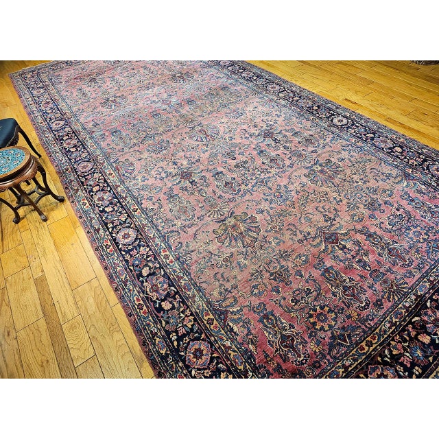 Antique Oversized Persian Manchester Kashan Rug, Hand-Knotted Wool, Floral Pattern, 10x20, Burgundy & Blue For Sale - Image 10 of 18