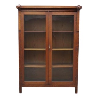 Arts & Crafts Mission Oak 2 Door China Cabinet in the Manner of Stickley C1920 For Sale