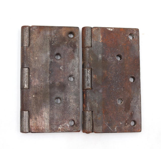 Pair of Reclaimed 6 X 6 In. Cast Iron Butt Door Hinges For Sale - Image 4 of 4