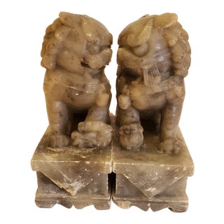 20th Century Handmade Marble Chinese Foo Dogs - a Pair For Sale