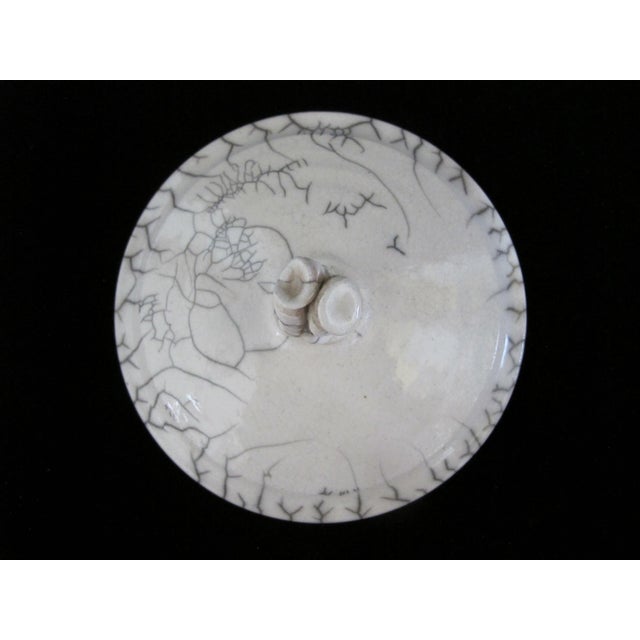 Raku Fired Crackle Glaze Studio Art Pottery Lidded Vessel Jar Signed For Sale In Portland, OR - Image 6 of 10