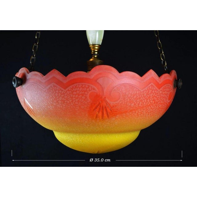 Art Deco Etched Glass Plafonnier with Bronze, Brass and Alabaster Fittings, 1930 For Sale - Image 9 of 13