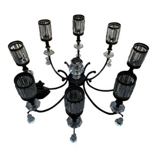 Contemporary Fine Art Lamps Eaton Place Rustic Iron Crystal Chandelier. Great Condition For Sale
