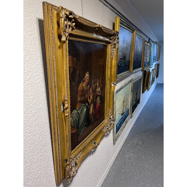 Brown Attr. To A.Van Ostade Dutch School Original Antique Oil Painting , Genre Scene For Sale - Image 8 of 14