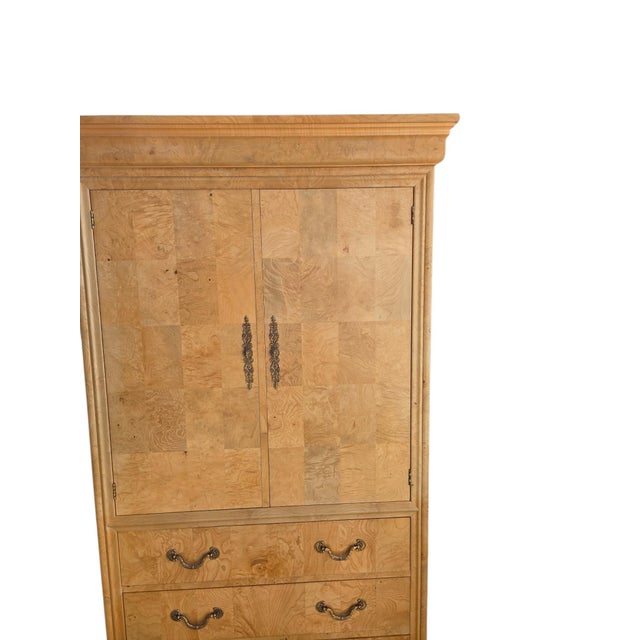 Wood 1980s Henredon Charles X Collection Burlwood Armoire Chest Cabinet Wardrobe Dresser For Sale - Image 7 of 11
