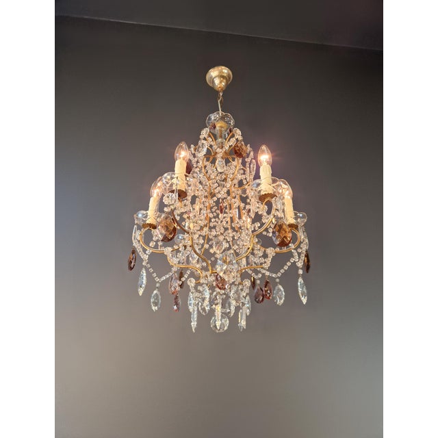 Vintage Venetian Style Crystal Chandelier With Purple and Amber Crystals For Sale - Image 4 of 8