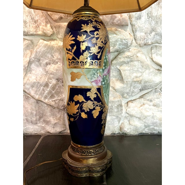 Early 20th Century Japanese Cobalt and Gold Vase With Iris Motif (Converted to Lamp) For Sale - Image 4 of 11
