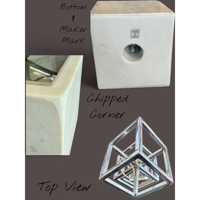 Modern Chrome Wine Rack-Marble Base-Sculptural-Geometric-3 Bottle Holder-Bar For Sale - Image 9 of 11