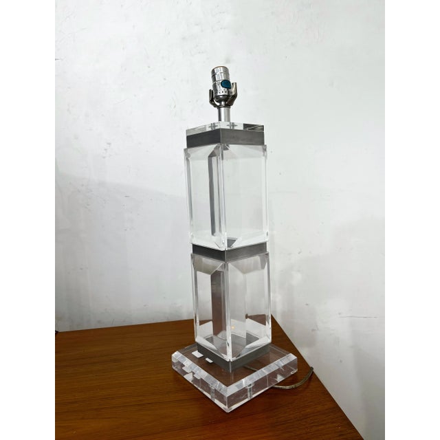 Transparent Vintage 1970s Herb Ritts for Astrolite Geometric Lucite Lamp For Sale - Image 8 of 8