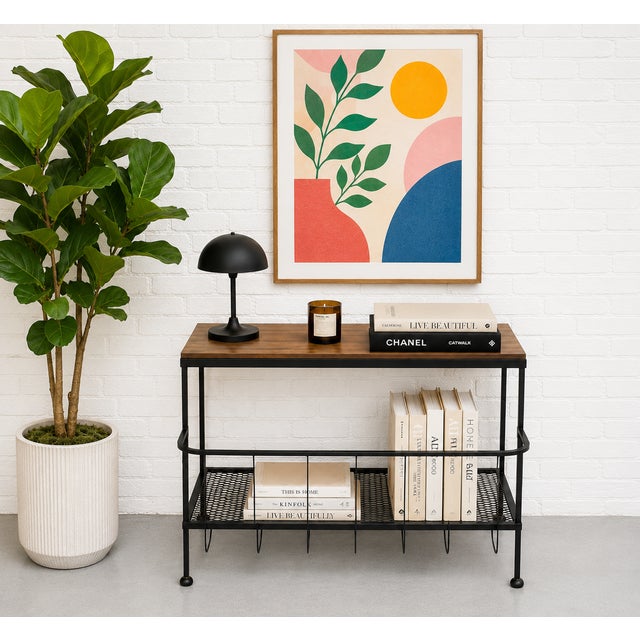 Metal Mid Century Modern Industrial Black Metal Magazine Stand / Side Table, C. 1960's For Sale - Image 7 of 11