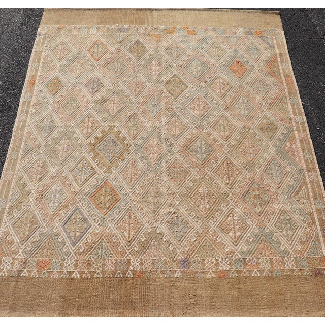 Geometric Diamond Stripe Turkish Vintage Kilim Rug in Warm Earth Tones For Sale In Atlanta - Image 6 of 10
