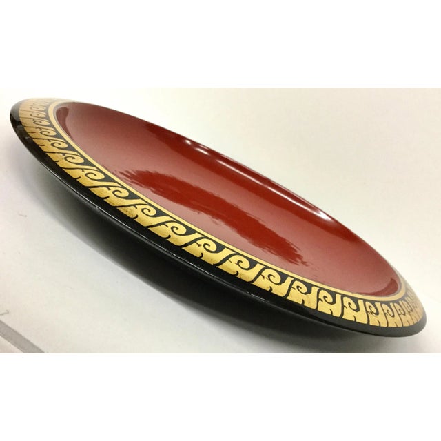 1970s 1970s Art Deco Cinnabar Lacquer Ware Plate With Gold Trim For Sale - Image 5 of 12