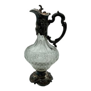 Mid 19th Century Topázio Portugal Ornate Rococo Sterling Silver & Cut Crystal Ewer Decanter For Sale