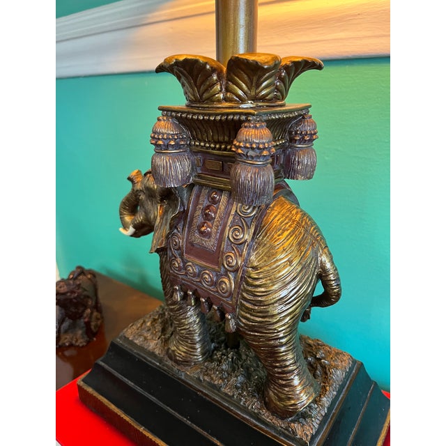 1970s East Asian Elephant Table Lamp With Silk Shade - Attributed to Robert Abbey For Sale - Image 9 of 12