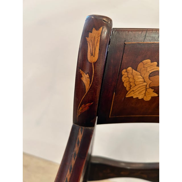 Dutch Marquetry Inlaid Armchair With Velvet Seat For Sale - Image 4 of 12