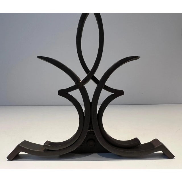 Mid-Century Modern Wrought Iron Andirons by Raymond Subes - A Pair For Sale - Image 3 of 13