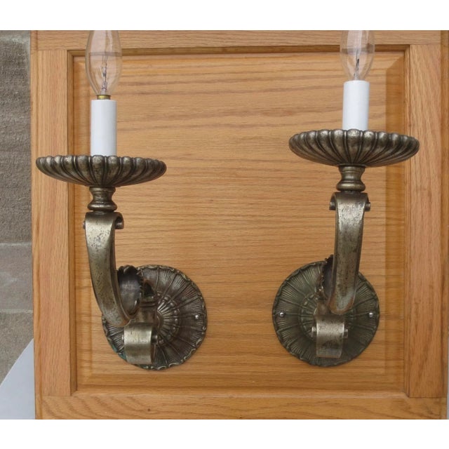 French Zinc Candle Sconces Beaux Arts Style Vintage 50s'-Apair of 2 For Sale - Image 10 of 11