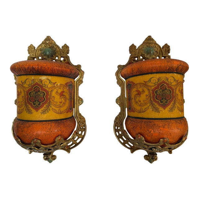 1930s Gill Glass & Fixture Company Antique Slip Shade Wall Sconces, Pair For Sale