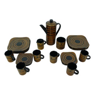 Black-Brown Ceramic Coffee Service for 6 from Burkart, Switzerland, 1970s, Set of 21 For Sale