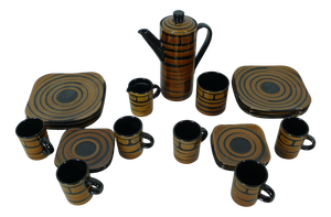 Black-Brown Ceramic Coffee Service for 6 from Burkart, Switzerland, 1970s, Set of 21