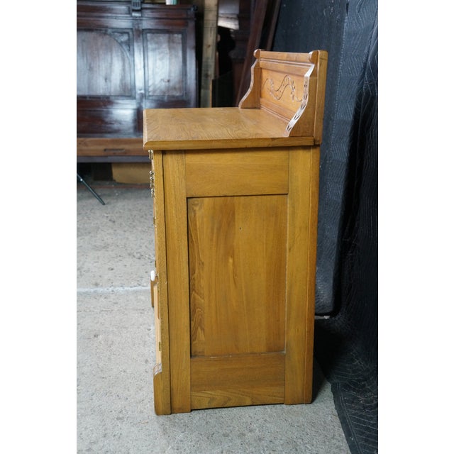 Antique Victorian Eastlake Carved Oak Parlor Cabinet Washstand Commode Chest 30" For Sale - Image 13 of 18