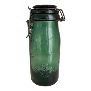 Antique French La Lorraine Green Glass Canning Jar - One Litre For Sale