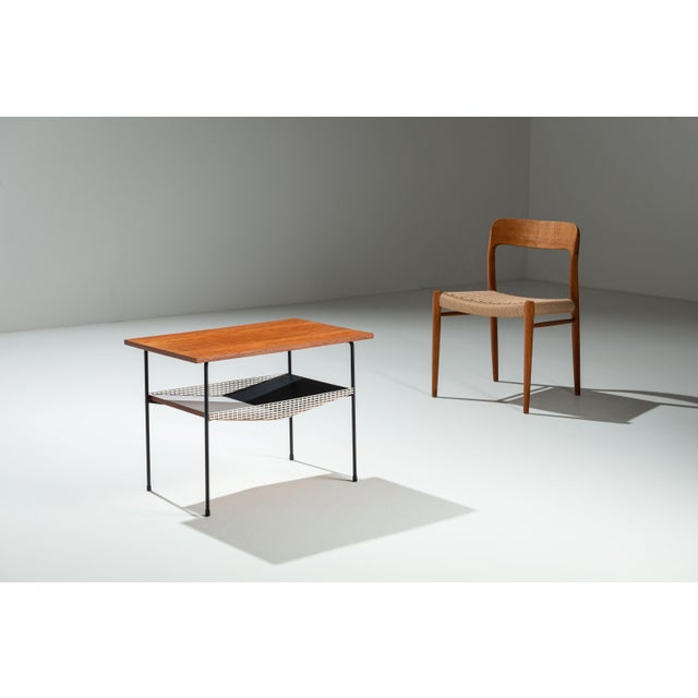 Sidet Table with Teak Top and Black and White Storage Shelves, 1960s For Sale - Image 6 of 12