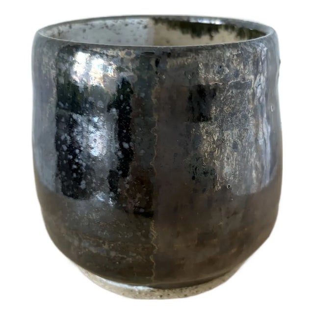 Metallic Black Glaze Organic Modern Studio Pottery Cup For Sale