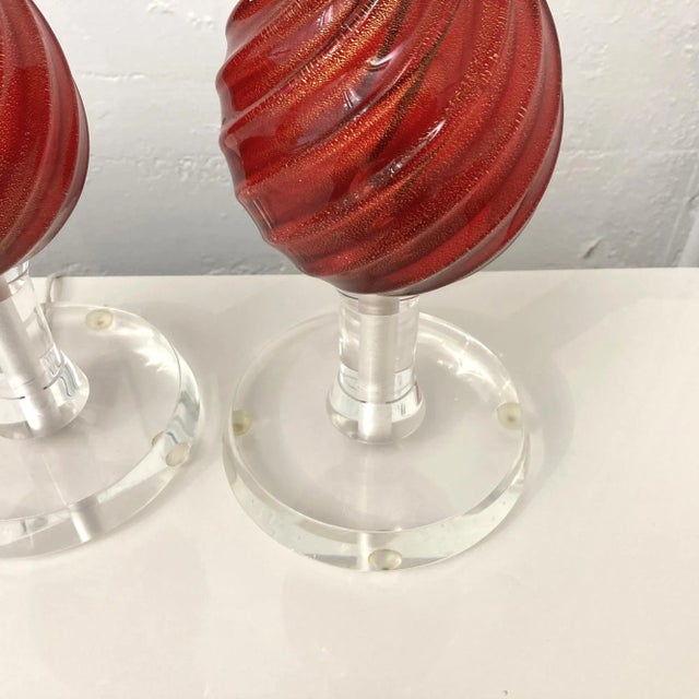 Mid 20th Century Red Italian Murano Glass Table Lamps - Set of 2 For Sale - Image 9 of 11