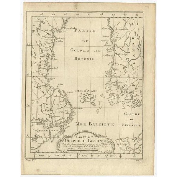 Antique map titled 'Carte du Golphe de Bothnie'. Original antique map of the Gulf of Bothnia, the northernmost arm of the...