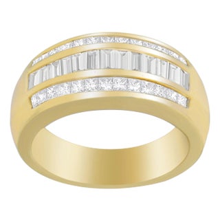 14K Yellow Gold 1ct. TDW Princess and Baguette-Cut Diamond Ring(H-I, SI1-SI2) For Sale