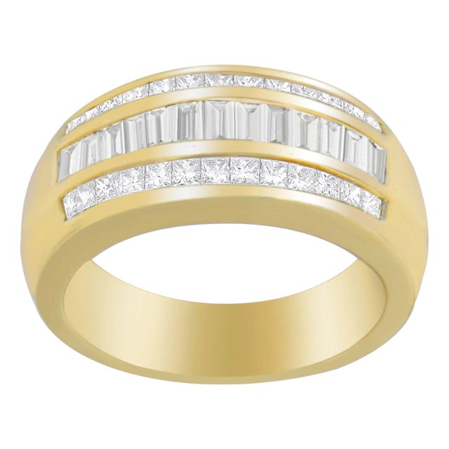 14K Yellow Gold 1ct. TDW Princess and Baguette-Cut Diamond Ring(H-I, SI1-SI2) For Sale