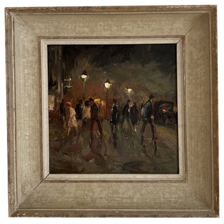 Adolfo Carducci, Promenade sous les réverbères, Oil on Wood, Framed For Sale