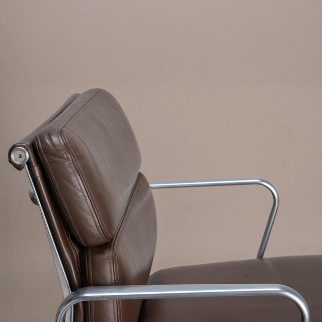 Metal Eames Soft Pad Management Chair by Herman Miller in Chocolate Brown Leather & Polished Aluminum For Sale - Image 7 of 11