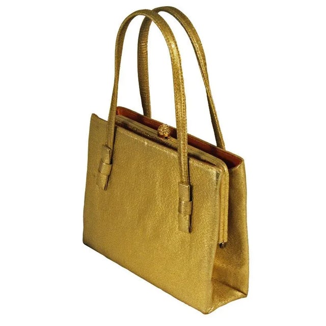 Vintage 50’s After Five Gold Lame Evening Purse For Sale - Image 4 of 8