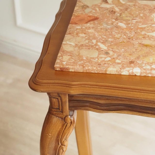 Louis XV Style Wood Side Table with Marble Top and Shelf For Sale - Image 3 of 9