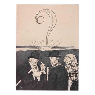 Gabriele Galantara, Conference for Peace, Early 20th Century, China Ink and Watercolor For Sale