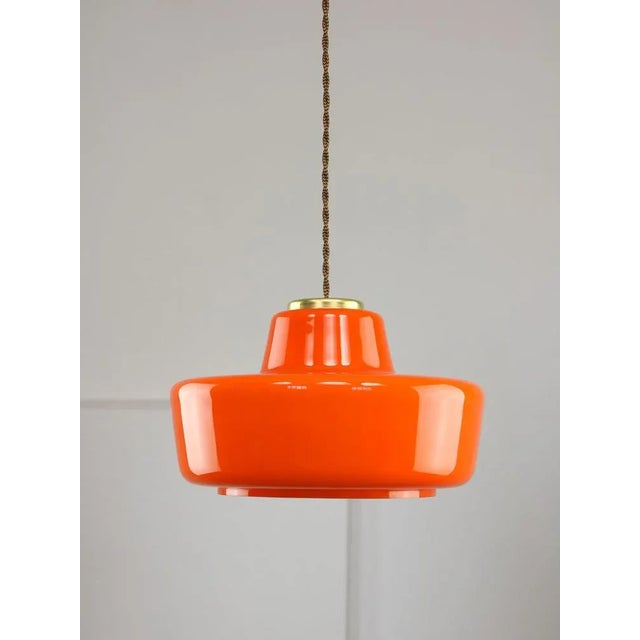 Mid-Century Modern Mid-Century Modern Italian Orange Glass and Brass Pendant Lamp For Sale - Image 3 of 15