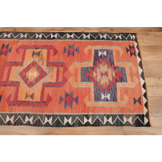 1970s 1970s Vintage Handmade Turkish Wool Cotton Pink Runner Rug For Sale - Image 5 of 11