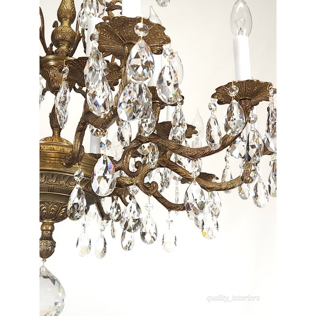 Massive Antique 20 Light Brass Lead Glass Crystal Chandelier ~ Pair Available For Sale - Image 4 of 12