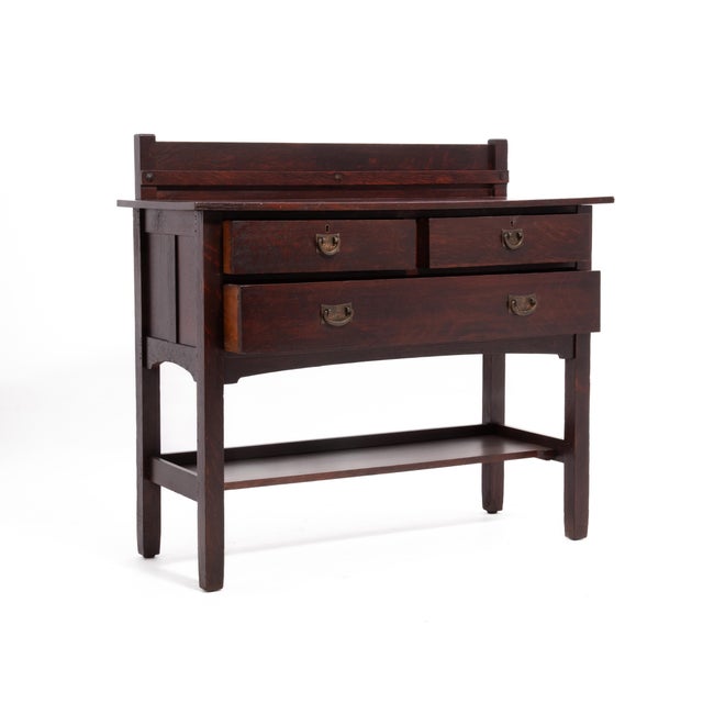 Arts & Crafts Stickley Brothers Sideboard Server Copper Hardware Mission Oak Art & Crafts Craftsman For Sale - Image 3 of 17