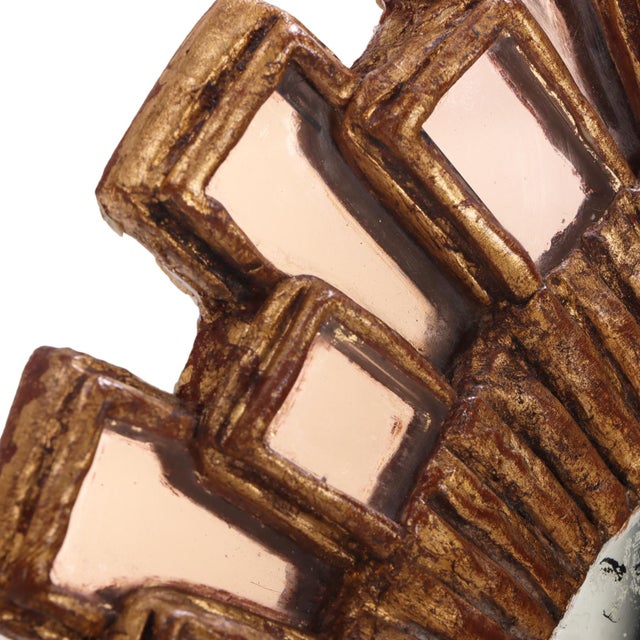 Mid-Century Modern Small Oval Gilt Resin and Pink Glass Mirror in the Manner of Line Vautrin For Sale - Image 3 of 7